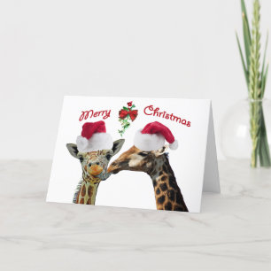 kerstGiraffes zoenen onder mistletoe Feestdagen Kaart