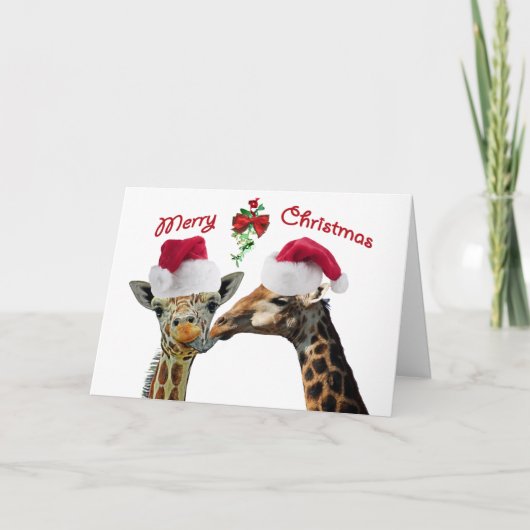 kerstGiraffes zoenen onder mistletoe Feestdagen Kaart (Voorkant)