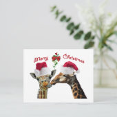 kerstGiraffes zoenen onder mistletoe Feestdagenkaart (Staand voorkant)