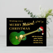 Kerstgitaar Dragen van een Santa Hat Gold Folie Feestdagenkaart (Staand Voorkant)