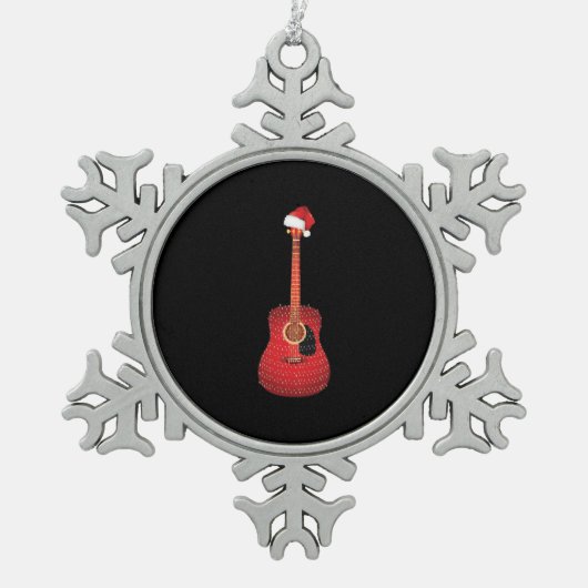 Kerstgitaar santa hoed tin sneeuwvlok ornament (Voorkant)