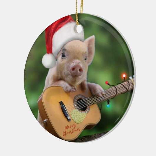 kerstgitaarvarken keramisch ornament (Links)