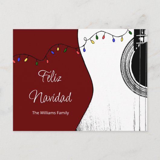 Kerstgitar Feliz Navidad Festive Red Feestdagenkaart (Voorkant)