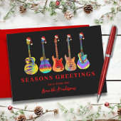 Kerstgitaren in Santa Hats Seizoenen Groeten Feestdagenkaart