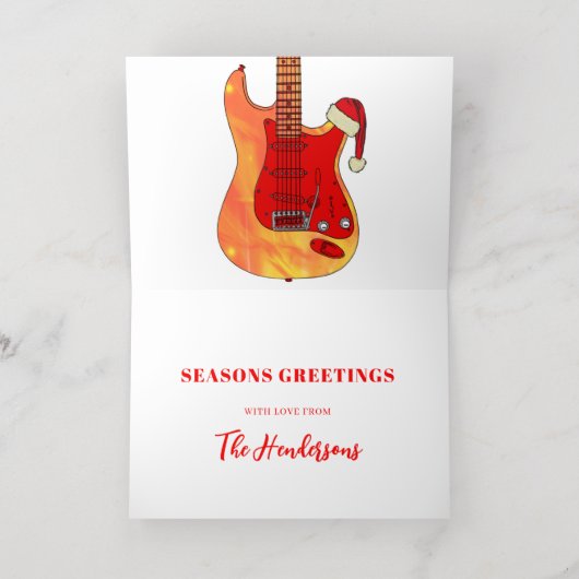 Kerstgitaren Seizoenen Groet Zwart en Goud Folie Feestdagenkaart (Binnenlaag)