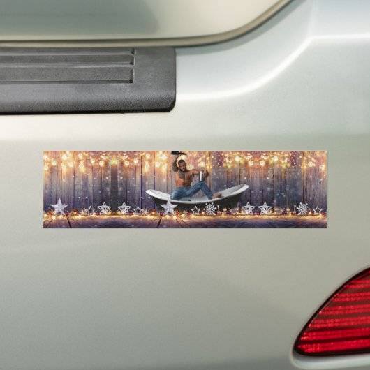 Kerstglady Joe Silver Gold sterren licht nat Bumpersticker (Op auto)