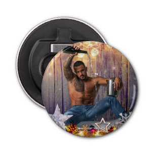 Kerstglady Joe Silver Gold sterren licht nat Button Flesopener