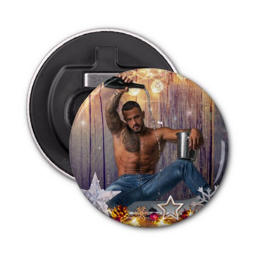 Kerstglady Joe Silver Gold sterren licht nat Button Flesopener (Voorkant)