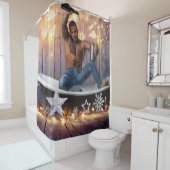 Kerstglady Joe Silver Gold sterren licht nat Douchegordijn (In situ)