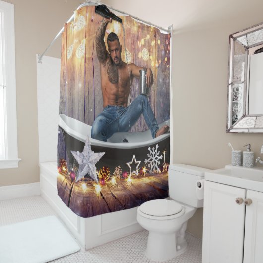 Kerstglady Joe Silver Gold sterren licht nat Douchegordijn (In situ)