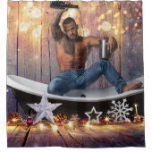 Kerstglady Joe Silver Gold sterren licht nat Douchegordijn (Voorkant)