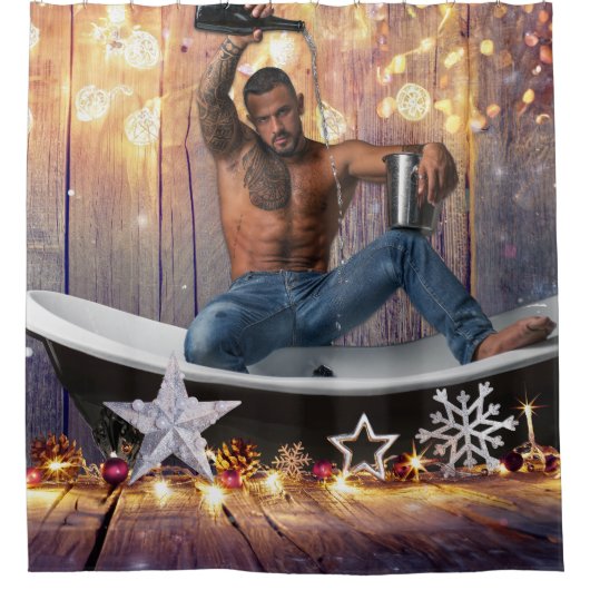 Kerstglady Joe Silver Gold sterren licht nat Douchegordijn (Voorkant)