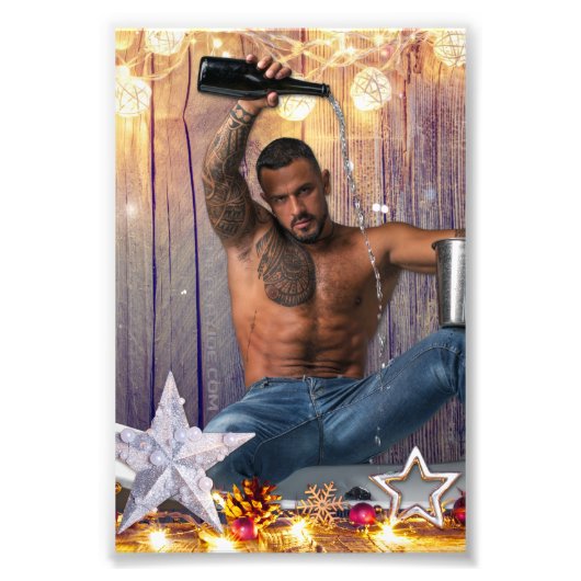 Kerstglady Joe Silver Gold sterren licht nat Foto Afdruk (Voorkant)