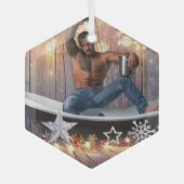 Kerstglady Joe Silver Gold sterren licht nat Glas Ornament (Voorkant)