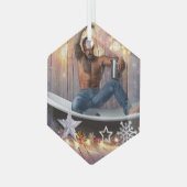 Kerstglady Joe Silver Gold sterren licht nat Glas Ornament (Voorkant links)