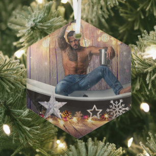 Kerstglady Joe Silver Gold sterren licht nat Glas Ornament