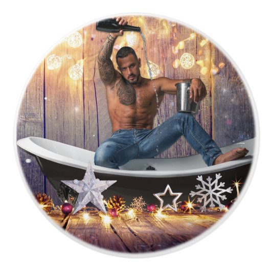 Kerstglady Joe Silver Gold sterren licht nat Keramische Knop (Voorkant)