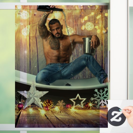 Kerstglady Joe Silver Gold sterren licht nat Raamsticker (Huis)