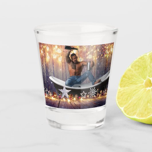 Kerstglady Joe Silver Gold sterren licht nat Shot Glas (Voorkant)