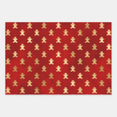 Kerstglam Gingerbrood Patroon Red Gold Foil Inpakpapier Vel (Voorkant)