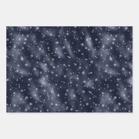 Kerstglam Snowflake Pattern Blue Silver Inpakpapier Vel (Voorkant)