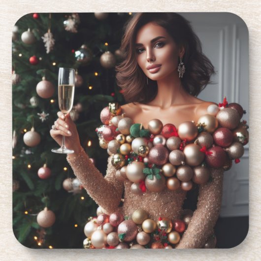 kerstglamour bier onderzetter (Voorkant)