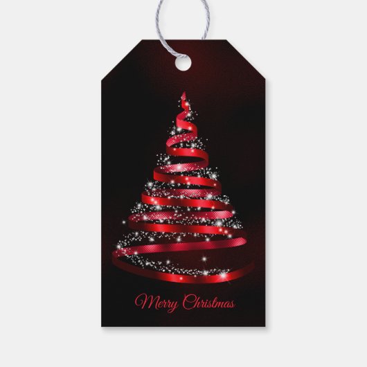 Kerstglanzende rode lintboom Sparkle Black Cadeaulabel (Achterkant)