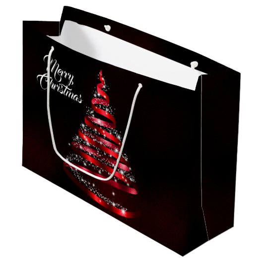Kerstglanzende rode lintboom Sparkle Black Groot Cadeauzakje (Voorkant Gekanteld)