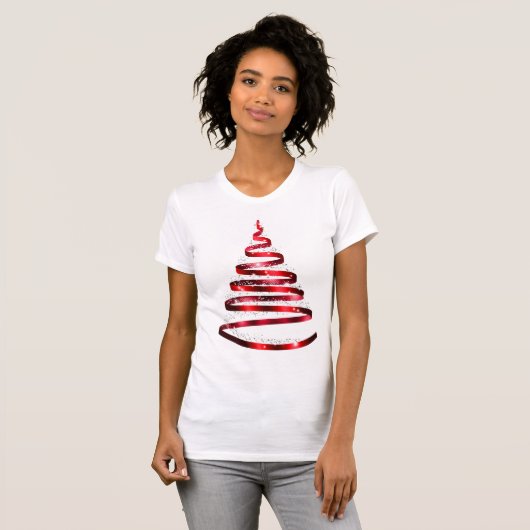 Kerstglanzende rode lintboom Sparkle T-shirt (Voorkant volledig)