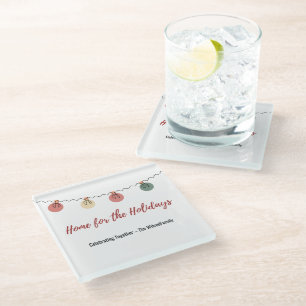 Kerstglas coaster met speelse vakantie-icoontjes glazen onderzetter