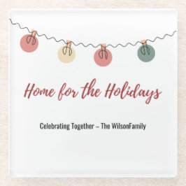 Kerstglas coaster met speelse vakantie-icoontjes glazen onderzetter