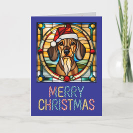 Kerstglas-in-lood-tekening van een Dachshund Kaart