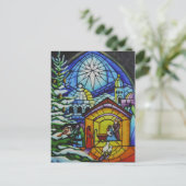 kerstGlas in lood Waterverf Briefkaart (Staand voorkant)