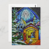 kerstGlas in lood Waterverf Briefkaart (Voorkant / Achterkant)