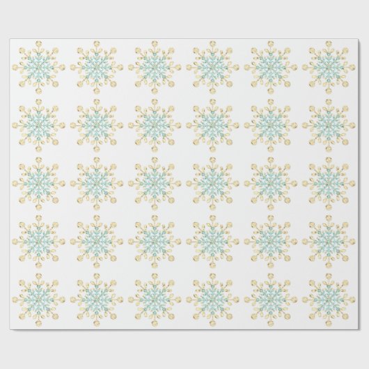 Kerstglas Sneeuwvlokken Goud Turquoise Inpakpapier (Vlak)