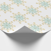 Kerstglas Sneeuwvlokken Goud Turquoise Inpakpapier (Hoek)