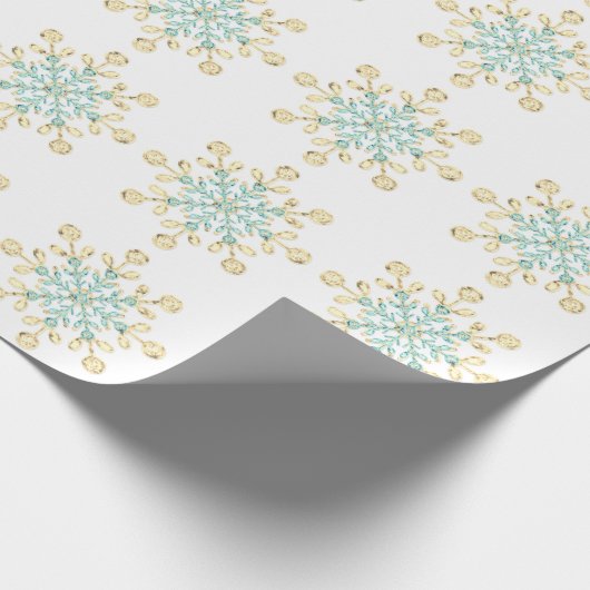 Kerstglas Sneeuwvlokken Goud Turquoise Inpakpapier (Hoek)