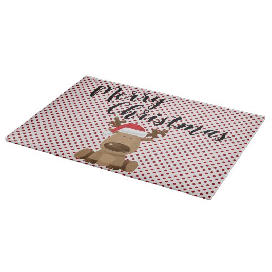 Kerstglas snijplank rendier polka dot P (Hoek)