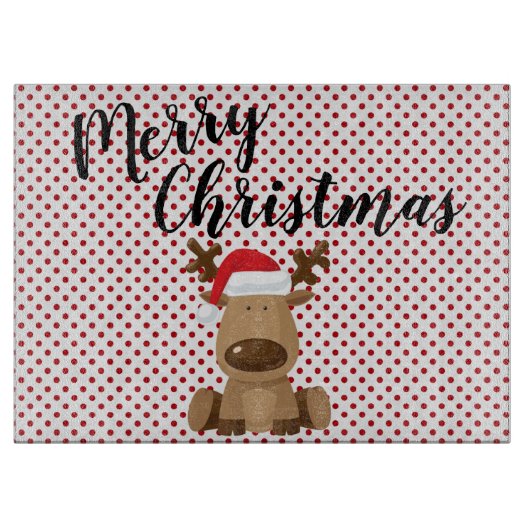 Kerstglas snijplank rendier polka dot P (Voorkant)