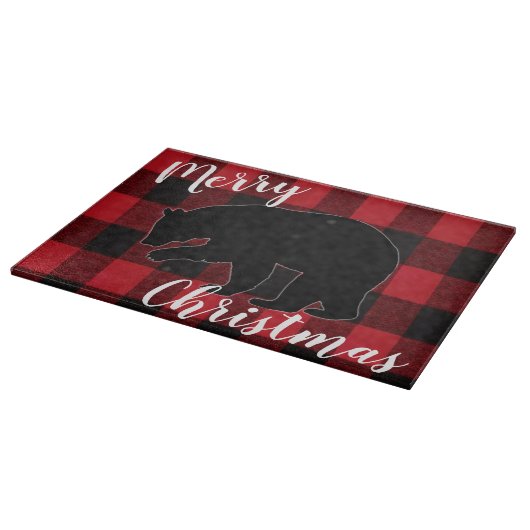Kerstglas Snijplank Rood Plaid Zwart Beer (Hoek)