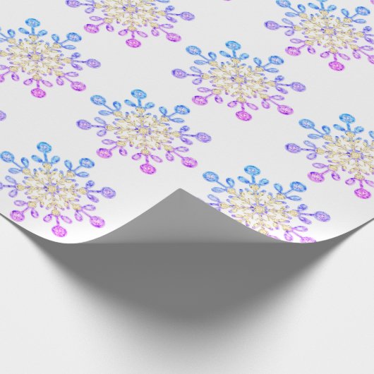 kerstglas Snowflakes Gold Pink Blue Cadeaupapier (Hoek)