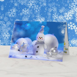 Kerstglimlachend Snowman Blue en White Feestdagen Kaart