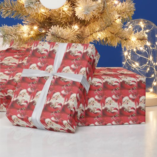 kerstglimlachende kerstman met snoepsnoeren cadeaupapier (Feestdagen)