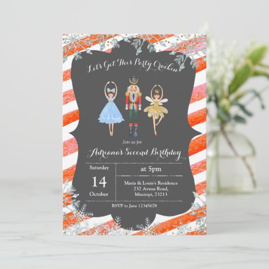 Kerstglitter Birthday Invite Nutkraker Kaart (Staand voorkant)