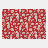 Kerstglitter Coastal Seahorse Pattern Red Inpakpapier Vel (Voorkant)