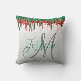 Kerstglitter Driving Monogram rood en groen Kussen