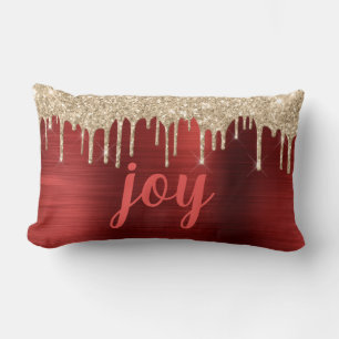 Kerstglitter drukt rode metallische typografie op kussen