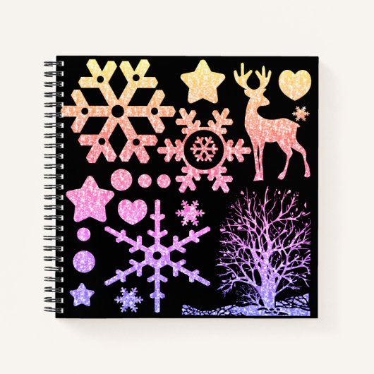 Kerstglitter shinesequine-elementen sterrenhart notitieboek (Voorkant)