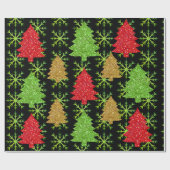 kerstglitterbomen en gouden sneeuwvlokken cadeaupapier (Vlak)