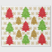 kerstglitterbomen en gouden sneeuwvlokken cadeaupapier (Vlak)